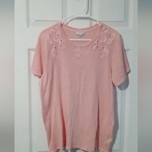 Lucky Brand Blush Embroidered Short Sleeve Tee